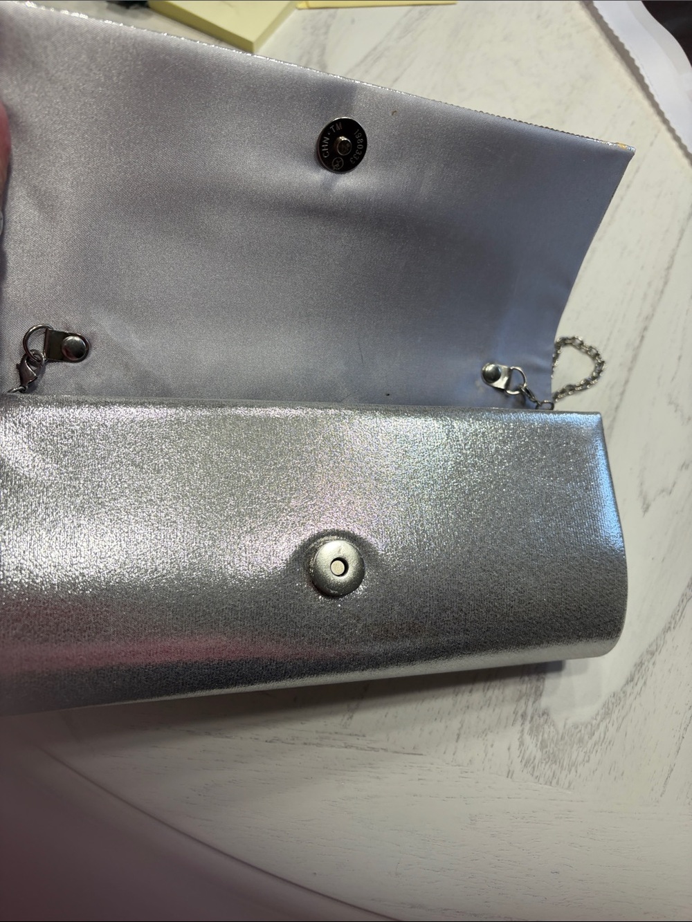 Kate Landry Iridescent Crystal-Embellished Silver Evening Clutch - Picture 3 of 4